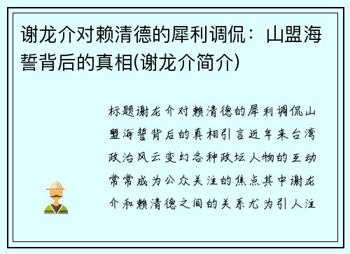 谢龙介对赖清德的犀利调侃：山盟海誓背后的真相(谢龙介简介)