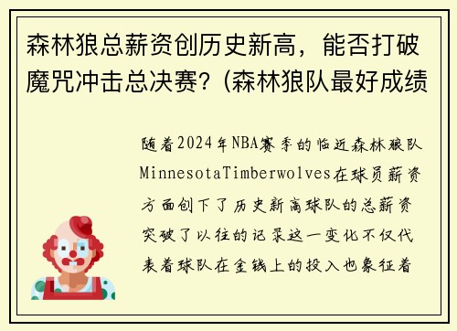 森林狼总薪资创历史新高，能否打破魔咒冲击总决赛？(森林狼队最好成绩)