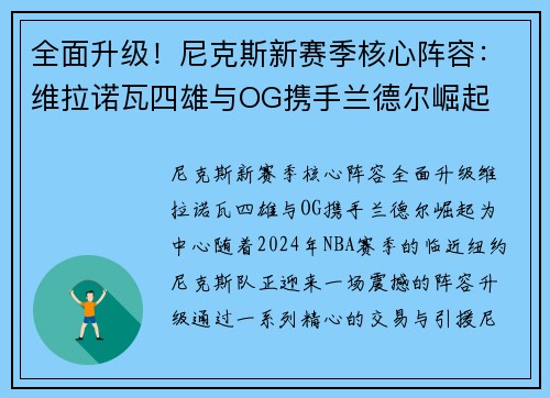 全面升级！尼克斯新赛季核心阵容：维拉诺瓦四雄与OG携手兰德尔崛起