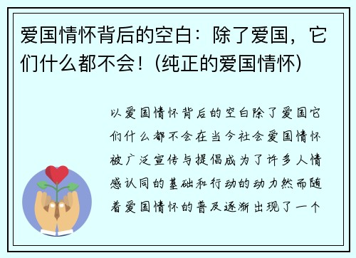 爱国情怀背后的空白：除了爱国，它们什么都不会！(纯正的爱国情怀)