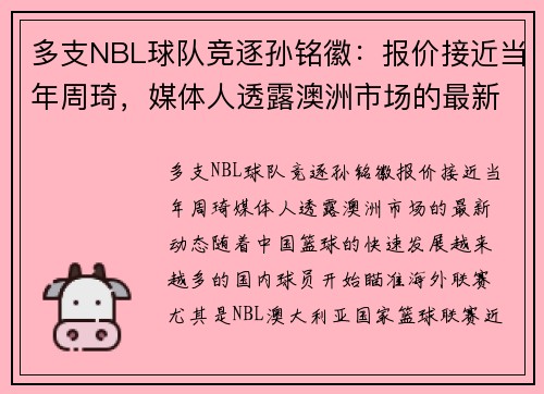 多支NBL球队竞逐孙铭徽：报价接近当年周琦，媒体人透露澳洲市场的最新动态