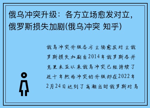 俄乌冲突升级：各方立场愈发对立，俄罗斯损失加剧(俄乌冲突 知乎)