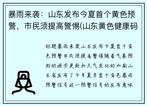 暴雨来袭：山东发布今夏首个黄色预警，市民须提高警惕(山东黄色健康码图片)