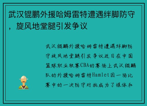 武汉锟鹏外援哈姆雷特遭遇绊脚防守，旋风地堂腿引发争议
