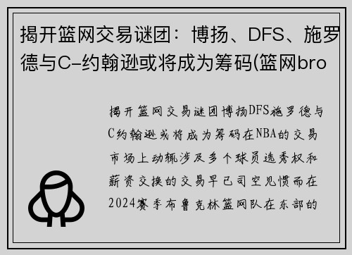 揭开篮网交易谜团：博扬、DFS、施罗德与C-约翰逊或将成为筹码(篮网brooklyn)